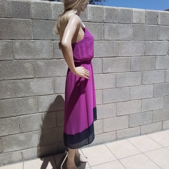 Jessica Simpson Sleeveless Dress Size 6 Fuchsia w/ High Low Hem Criss Cross Back - Picture 3 of 16